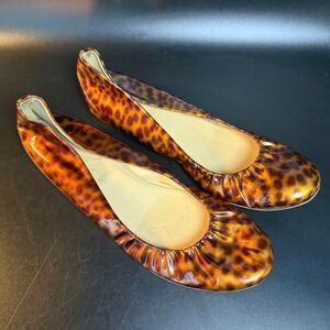J.Crew Cece 49254 Brown Leopard Patent Leather Ballet Flats Womens 6.5
